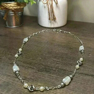 Vintage Silver Tone Faux Pearls and Triple Infinity Beads Necklace